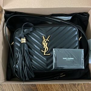 New Saint Laurent Lou medium camera crossbody bag with pocket - black & bronze